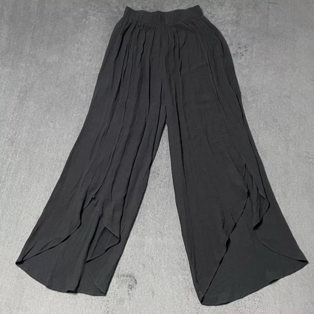 Koy Resort Pants Womens S Black Wrap Palazzo Split Wide Leg Crepe Gauze Vacation